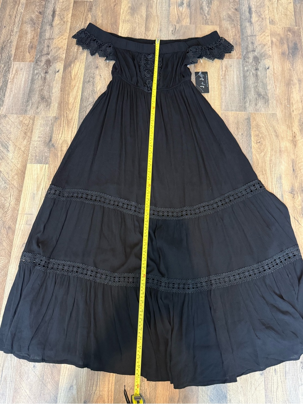 J for Justify Black off the Shoulder Maxi Dress with Crochet Trim Size M - Picture 9 of 10
